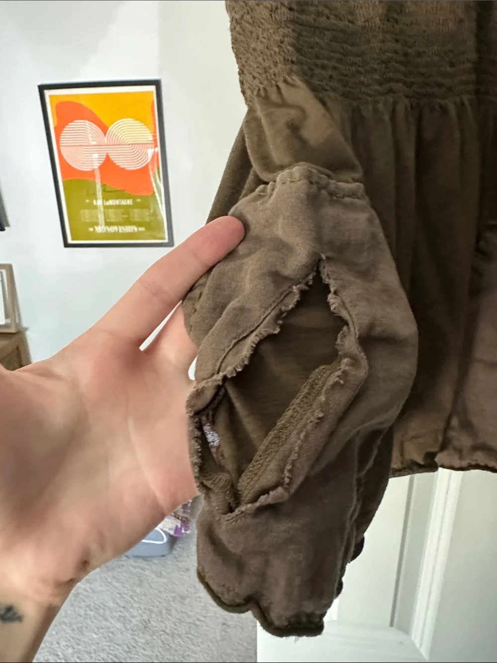 Free People Olive-Brown Smocked Pocket Tank